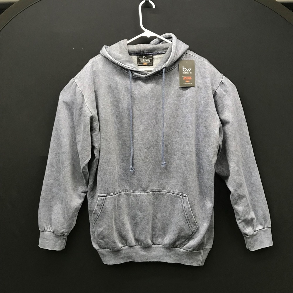 BIKE WEAR USA Hoodie Men's Blue/Gray Stonewashed Motorcycle Shirt-2XL-NEW